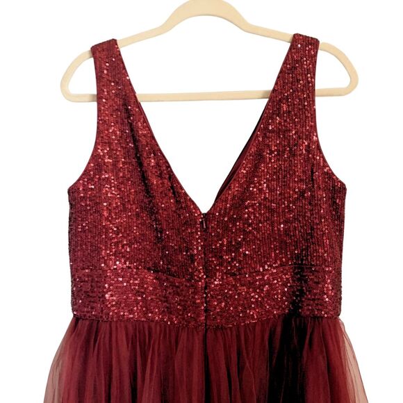La Femme Sequin Bodice Tulle Gown 14 Red NEW - Picture 6 of 8